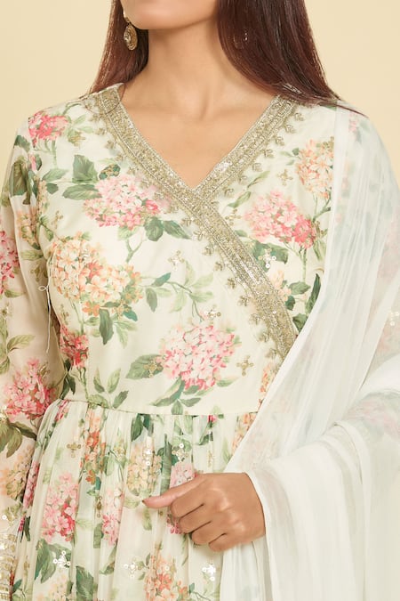 Buy_Samyukta Singhania_Cream Lining Shantoon, Organza Silk Floral, Sequin, Zari Print Anarkali Set 