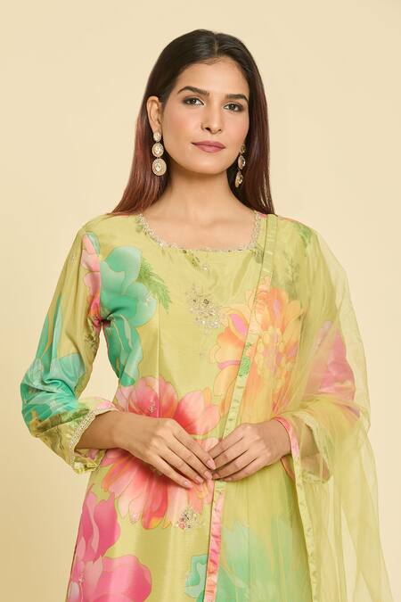 Shop_Naintara Bajaj_Multi Color Dupatta Net, Kurta And Palazzo Chinon Silk Sequin, Print Set _Online_at_Aza_Fashions
