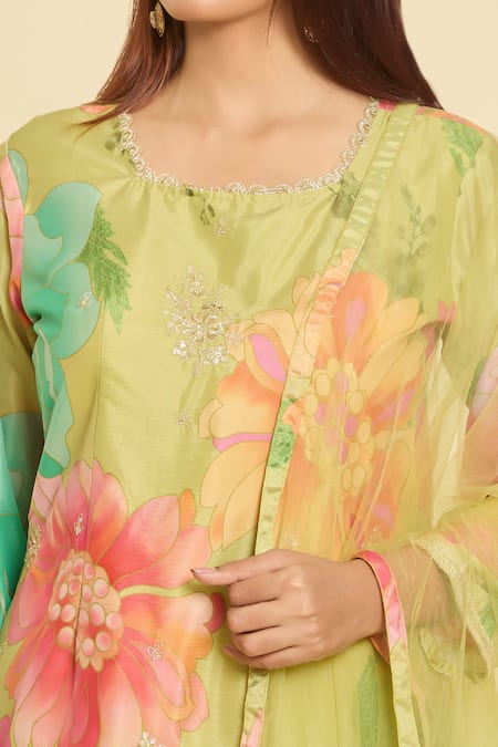 Buy_Naintara Bajaj_Multi Color Dupatta Net, Kurta And Palazzo Chinon Silk Sequin, Print Set 