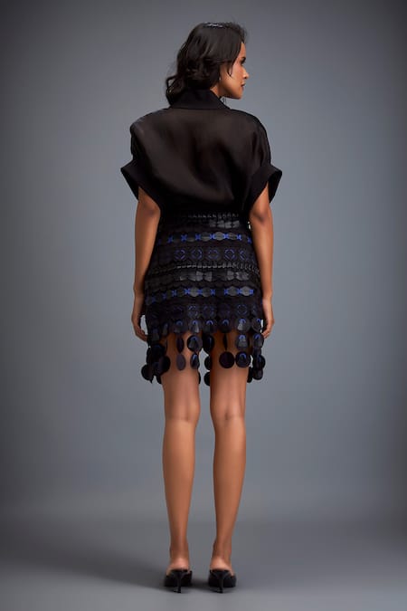 Shop Deepika Arora Black Polyester Embroidery Layered Applique Skirt at Aza Fashions Shop_Deepika Arora_Black Polyester Embroidery Layered Applique Skirt _at_Aza_Fashions