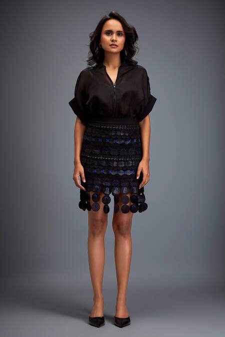 Buy Deepika Arora Black Polyester Embroidery Layered Applique Skirt Buy_Deepika Arora_Black Polyester Embroidery Layered Applique Skirt