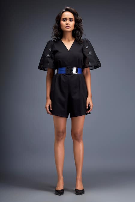 Deepika Arora Sleeve Embroidered Playsuit With Belt 