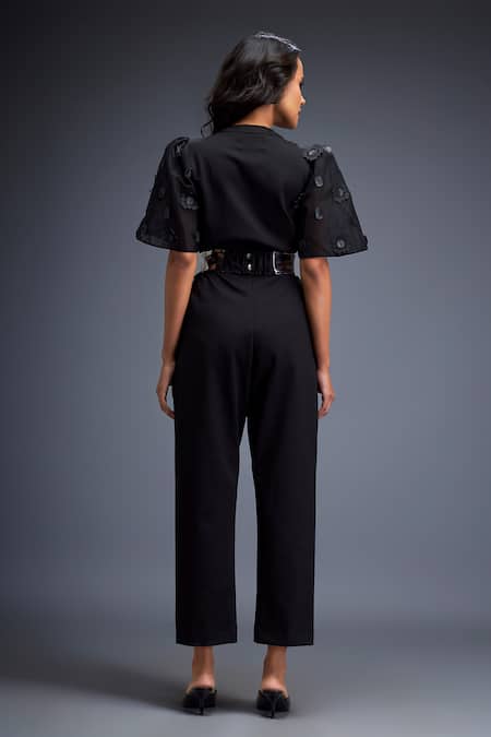 Deepika Arora Black Textured Applique Jumpsuit 