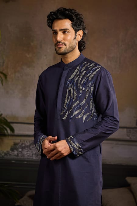 Diyarajvvir Blue Cotton, Silk Cut Work Wave Embroidered Kurta Set Online at Aza Fashions Diyarajvvir_Blue Cotton, Silk Cut Work Wave Embroidered Kurta Set _Online_at_Aza_Fashions