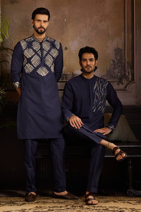Diyarajvvir Blue Cotton, Silk Cut Work, Zari Embroidered Fan Pattern Kurta And Pant Set Online at Aza Fashions Diyarajvvir_Blue Cotton, Silk Cut Work, Zari Embroidered Fan Pattern Kurta And Pant Set _Online_at_Aza_Fashions