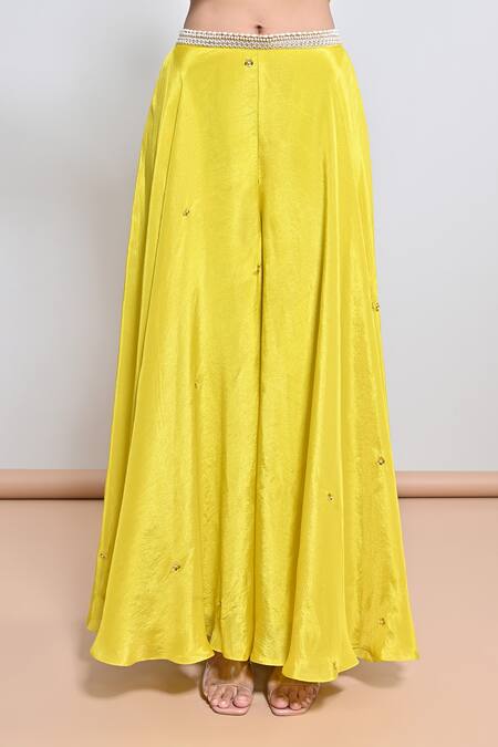 Keith Gomes_Yellow Silk Sequins, Beads, Tassels Hand Embroidered Cape Palazzo Set _Online_at_Aza_Fashions
