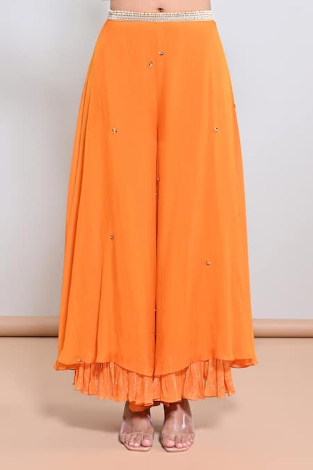 Keith Gomes_Orange Silk Organza, Zari Georgette Cutwork, Hand Embroidered Tunic Gharara Set _Online_at_Aza_Fashions