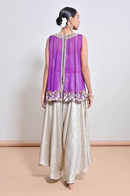 Keith Gomes Purple Flower Embroidered Kurta Dhoti Set 