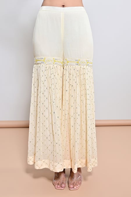 Buy Keith Gomes Beige Georgette Beads, Sequins Round Hand Embroidered Asymmetric Tunic And Gharara Online at Aza Fashions Buy_Keith Gomes_Beige Georgette Beads, Sequins Round Hand Embroidered Asymmetric Tunic And Gharara _Online_at_Aza_Fashions