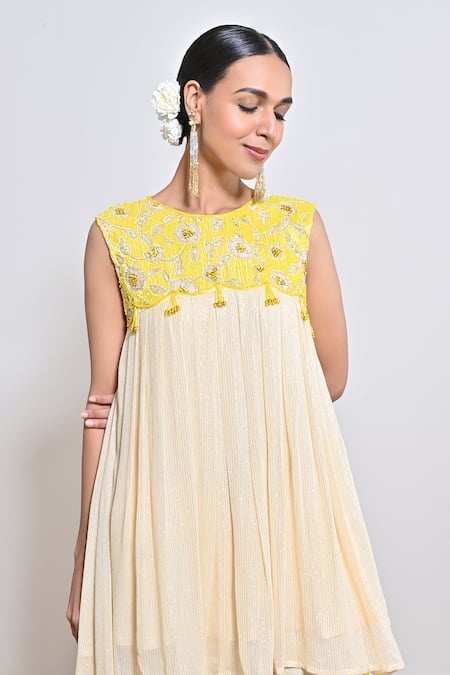 Shop Keith Gomes Beige Georgette Beads, Sequins Round Hand Embroidered Asymmetric Tunic And Gharara Online at Aza Fashions Shop_Keith Gomes_Beige Georgette Beads, Sequins Round Hand Embroidered Asymmetric Tunic And Gharara _Online_at_Aza_Fashions