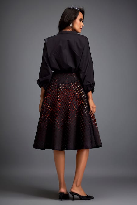 Deepika Arora 3D Geometric Applique Black Skirt 