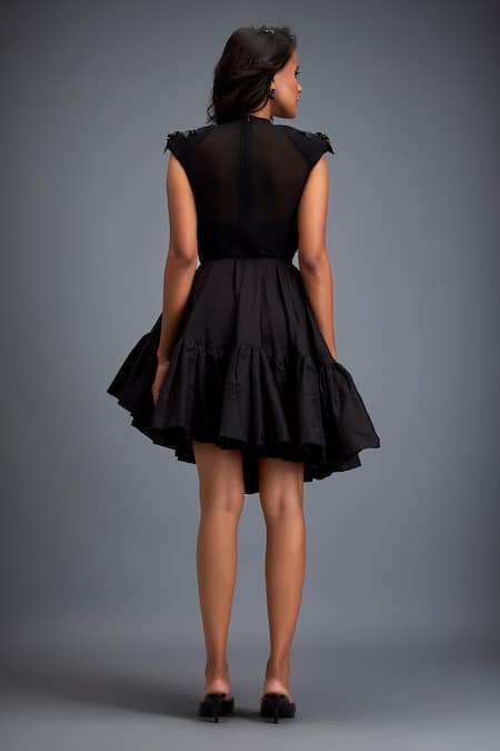 Shop Deepika Arora Black Taffeta Stones Round Neck Swarovski Embroidered Top And Skirt Set at Aza Fashions Shop_Deepika Arora_Black Taffeta Stones Round Neck Swarovski Embroidered Top And Skirt Set _at_Aza_Fashions