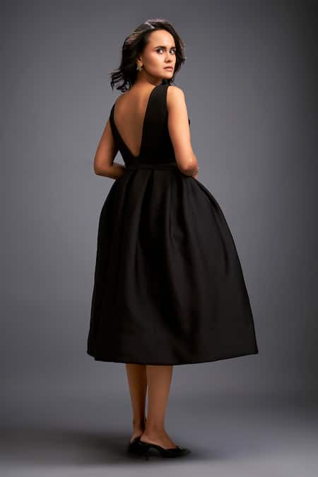 Deepika Arora Swarovski Embroidered Black Midi Dress 