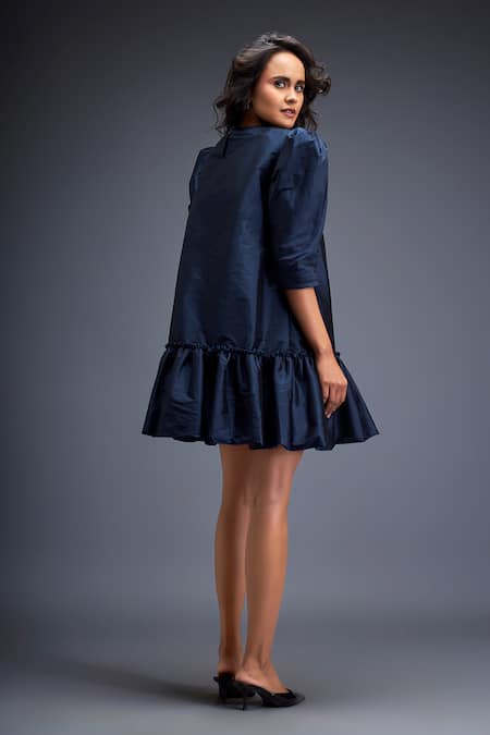 Shop Deepika Arora Blue Taffeta Stones Asymmetric Swarovski Embroidered Tiered Hem Dress at Aza Fashions Shop_Deepika Arora_Blue Taffeta Stones Asymmetric Swarovski Embroidered Tiered Hem Dress _at_Aza_Fashions