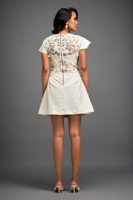 Deepika Arora Floral Applique Cutwork Mini Dress 