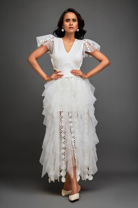 Buy Deepika Arora White Net Cutwork Layered Ruffled Skirt Online at Aza Fashions Buy_Deepika Arora_White Net Cutwork Layered Ruffled Skirt _Online_at_Aza_Fashions