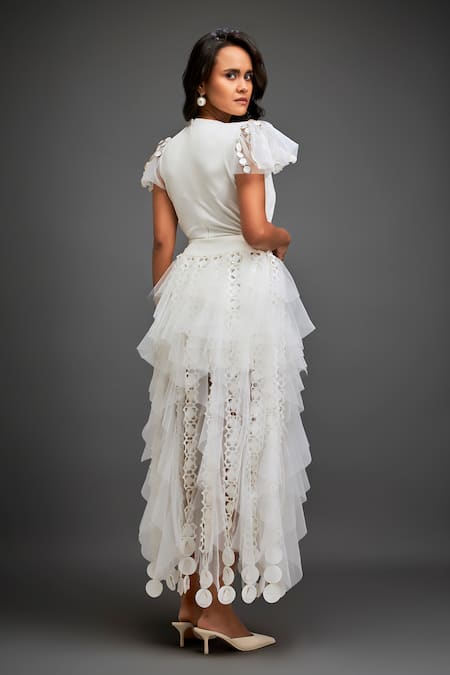 Deepika Arora Layered Ruffled Cutwork Skirt 