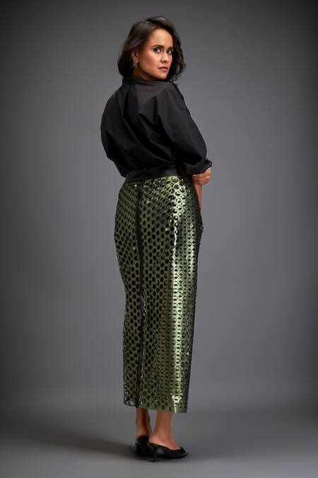 Shop_Deepika Arora_Black 100% Cotton Cutwork Round Skirt _at_Aza_Fashions