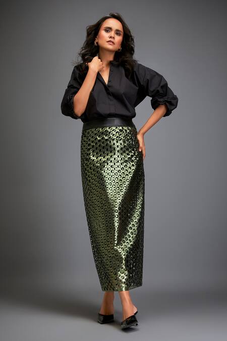 Buy_Deepika Arora_Black 100% Cotton Cutwork Round Skirt _Online_at_Aza_Fashions