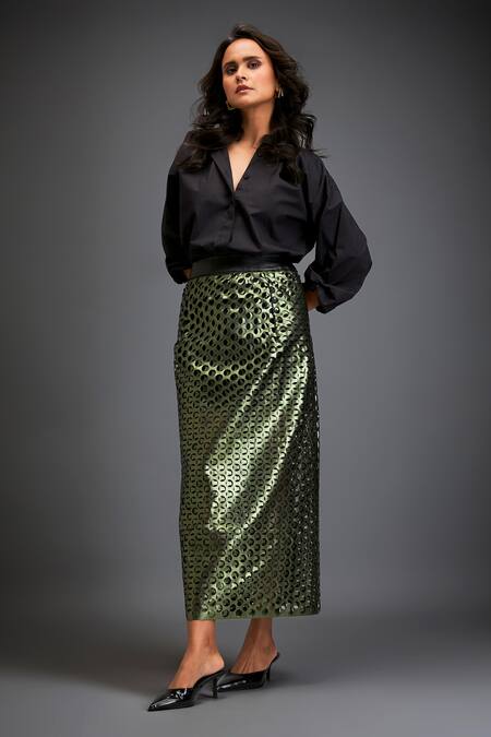 Deepika Arora_Black 100% Cotton Cutwork Round Skirt _at_Aza_Fashions
