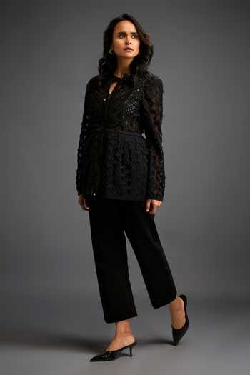 Deepika Arora Geometric Cutwork Front Zipper Jacket 
