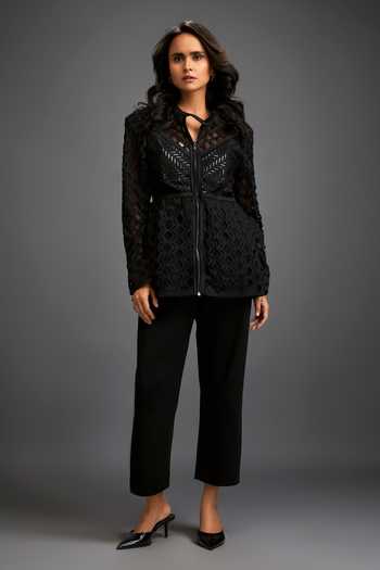 Deepika Arora Geometric Cutwork Front Zipper Jacket 