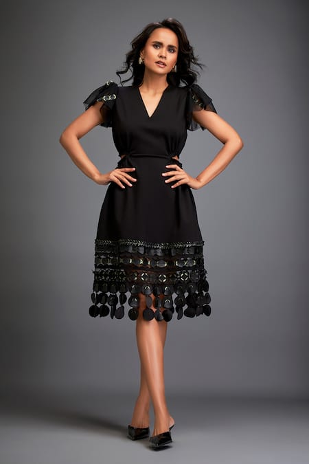 Deepika Arora Geometric Applique Hem Dress 