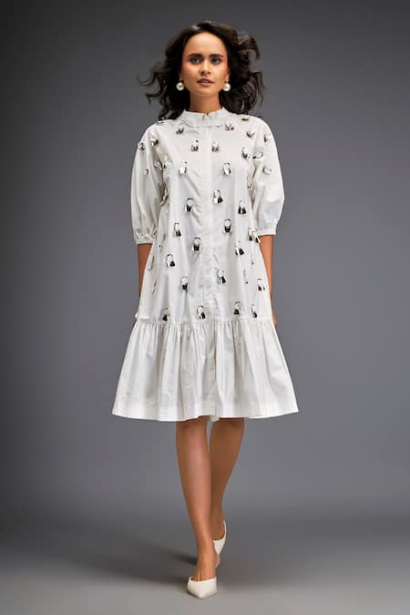 Deepika Arora Gunmetal Disk Embellished White Dress 