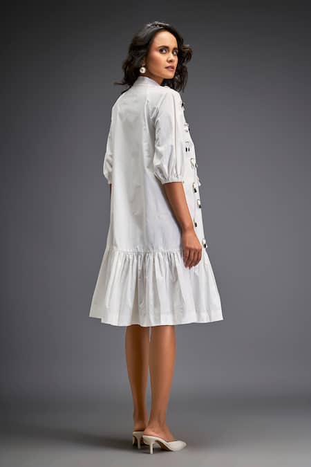 Deepika Arora Gunmetal Disk Embellished White Dress 