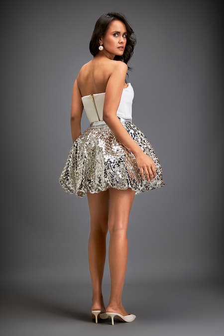 Deepika Arora Metallic Cutwork Balloon Bubble Skirt 