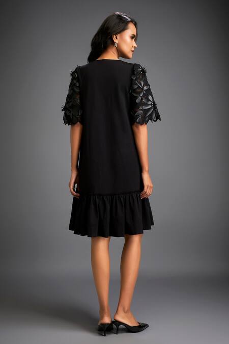 Deepika Arora Leaf Applique Ruffle Dress 