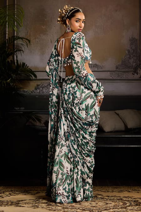 Diyarajvvir Bloom Print Pre-Draped Sharara Saree Set 