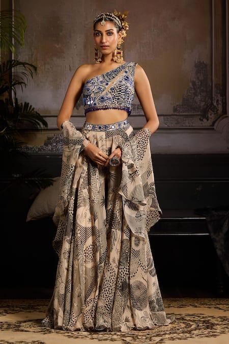 DiyaRajvvir Beige & Black Ambrosia Print Sharara Set 