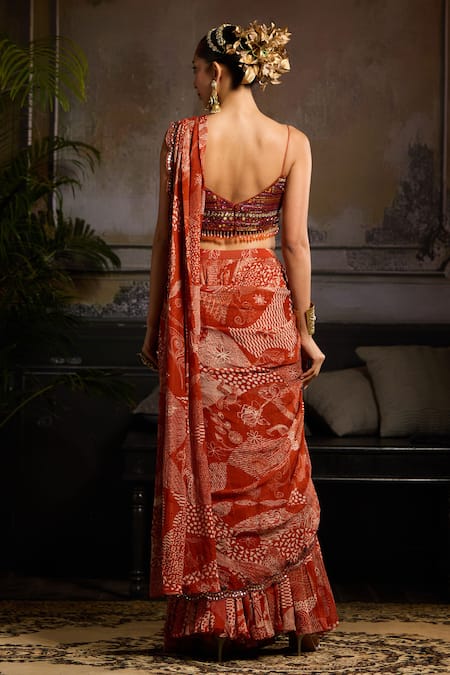 Diyarajvvir Abstract Jaal Printed Skirt Saree Set 