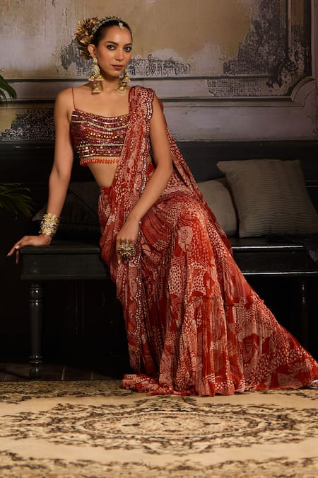 Buy Diyarajvvir Orange Tulle, Georgette, Satin Crystals, Abstract Jaal Printed Skirt Saree Set Online at Aza Fashions Buy_Diyarajvvir_Orange Tulle, Georgette, Satin Crystals, Abstract Jaal Printed Skirt Saree Set _Online_at_Aza_Fashions