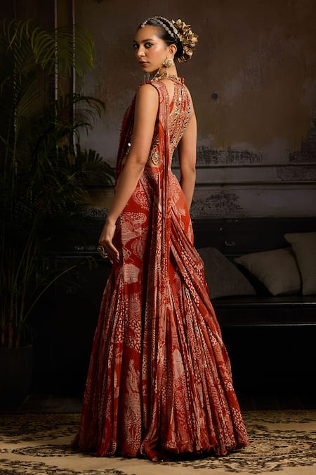 Diyarajvvir Abstract Jaal Print Mermaid Skirt Saree With Blouse 