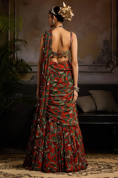 Diyarajvvir Printed Draped Mermaid Skirt Saree With Blouse 