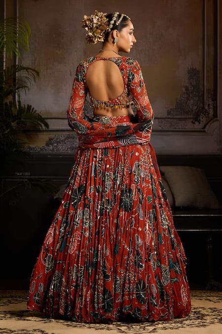 Diyarajvvir Leaf Print Pleated Lehenga Set 