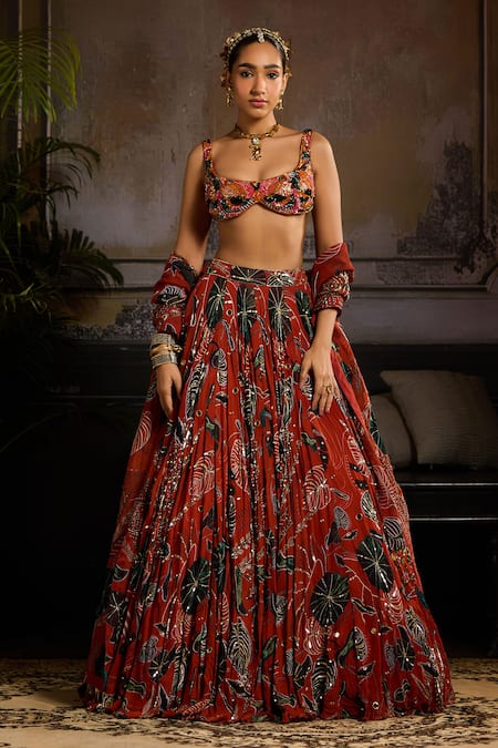 DiyaRajvvir Leaf Print Designer Lehenga Set 