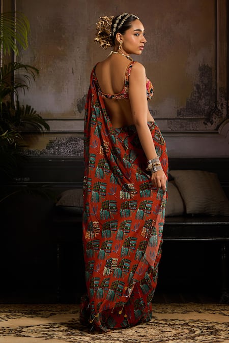 Diyarajvvir Leaf Butta Print Draped Skirt Saree 