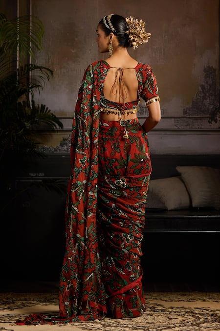 Diyarajvvir Leaf Print Pre-Draped Skirt Saree With Blouse 