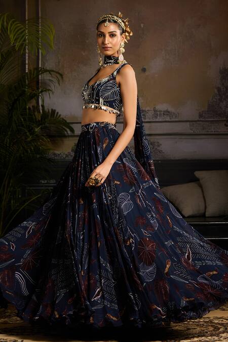 Buy Diyarajvvir Blue Georgette, Lining Shantoon Mirror, Print Lehenga Tasselled Blouse Set Online at Aza Fashions Buy_Diyarajvvir_Blue Georgette, Lining Shantoon Mirror, Print Lehenga Tasselled Blouse Set _Online_at_Aza_Fashions