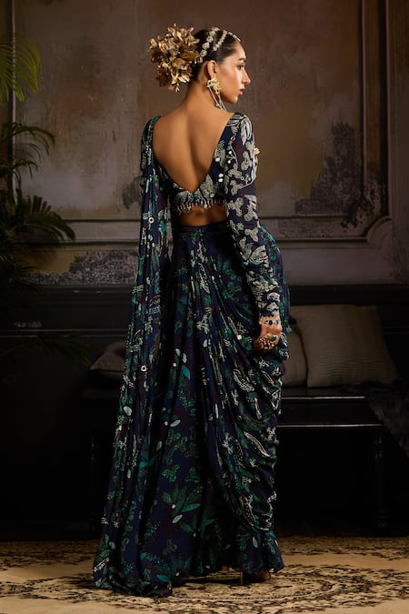 Diyarajvvir Foliage Print Pre-Draped Sharara Saree 