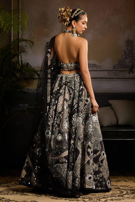 Diyarajvvir Abstract Jaal Print Lehenga Halter Neck Blouse Set 