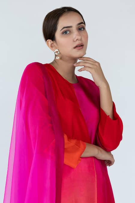 Meghna Panchmatia Ombre Color Block Straight Kurta Set 