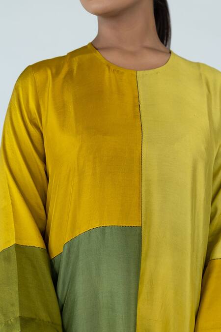 Shop_Meghna Panchmatia_Yellow Dupatta Pure Silk Organza, Pant Silk, Color Block Ombre Pattern Set _Online_at_Aza_Fashions