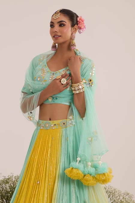 Nitisha Kashyap Official Blue Silk, Net, Lurex Georgette Cutdana, Colorblock Embroidered Lehenga Set Online at Aza Fashions Nitisha Kashyap Official_Blue Silk, Net, Lurex Georgette Cutdana, Colorblock Embroidered Lehenga Set _Online_at_Aza_Fashions