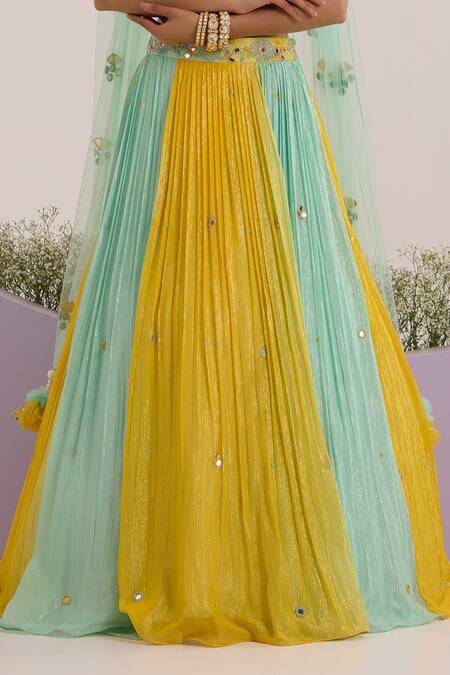 Shop Nitisha Kashyap Official Blue Silk, Net, Lurex Georgette Cutdana, Colorblock Embroidered Lehenga Set Shop_Nitisha Kashyap Official_Blue Silk, Net, Lurex Georgette Cutdana, Colorblock Embroidered Lehenga Set