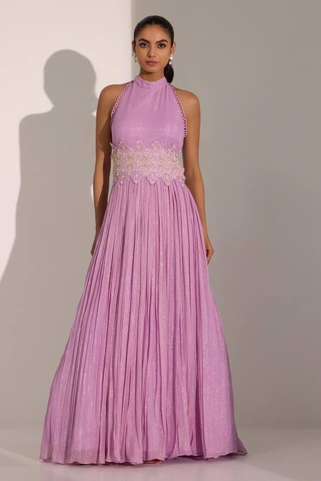 Nitisha Kashyap Official_Purple Net, Lurex Georgette Sequin, Bead, Anarkali With Embroidered Dupatta _Online_at_Aza_Fashions