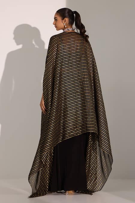 Nitisha Kashyap Official Black Stripe Woven Cape Skirt Set 